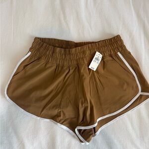 Aerie Lined Brown Athletic Shorts with White Trim